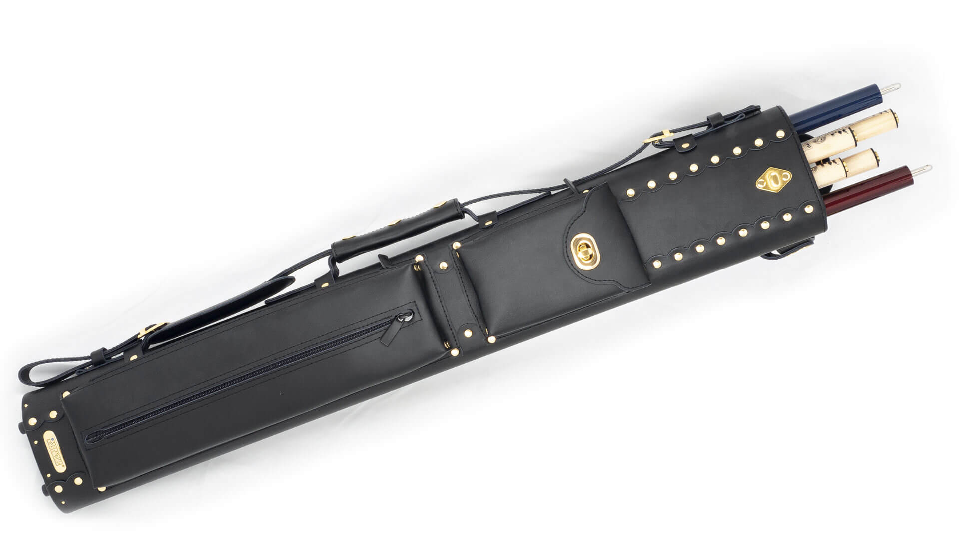 Leather Pool Cue Case – 2×4 Cowboy Dual Pockets – Hard Case - Image 2