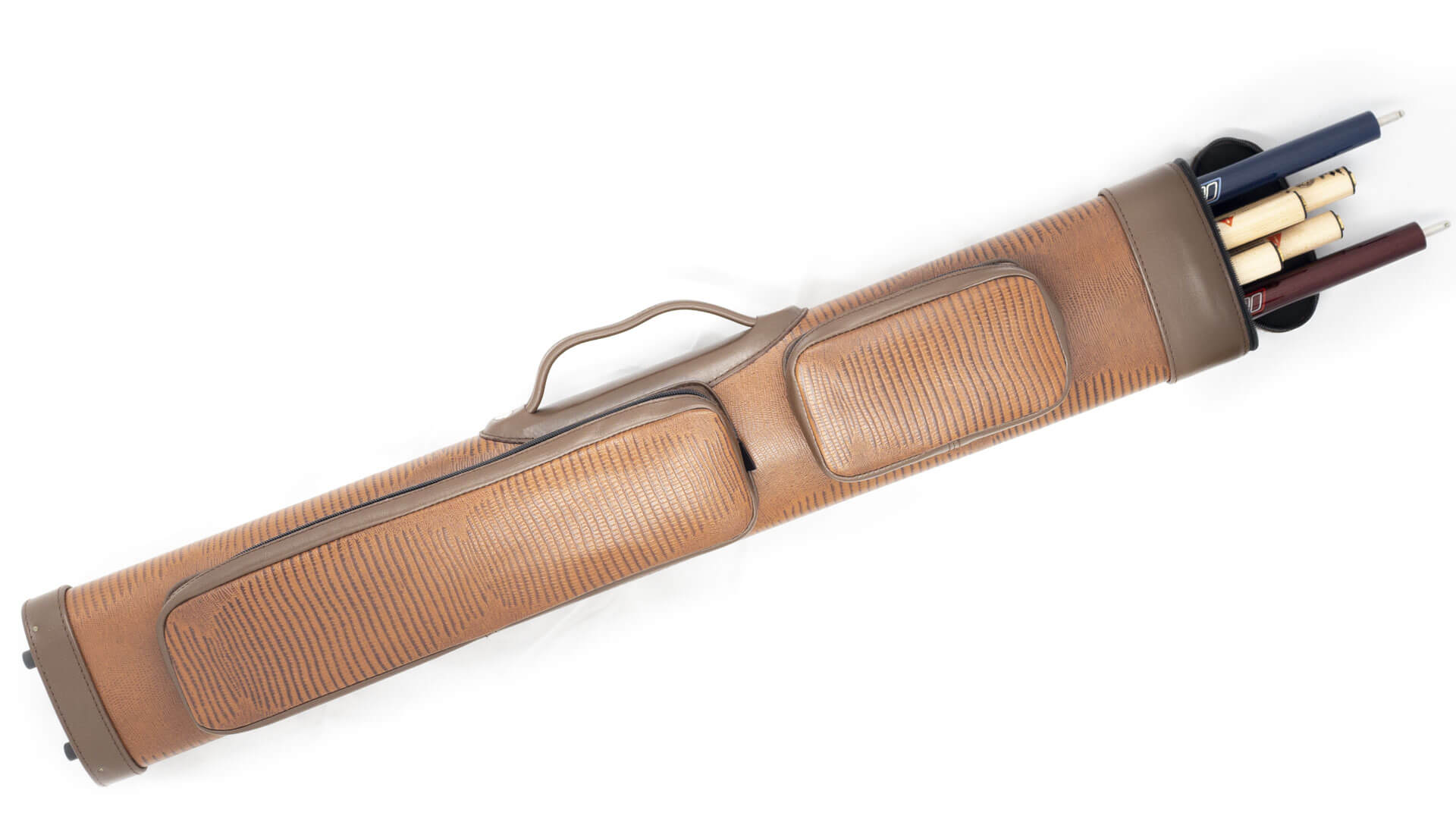 Leather Pool Cue Case – 2×4 Brown Dual Pockets – Hard Case - Image 2