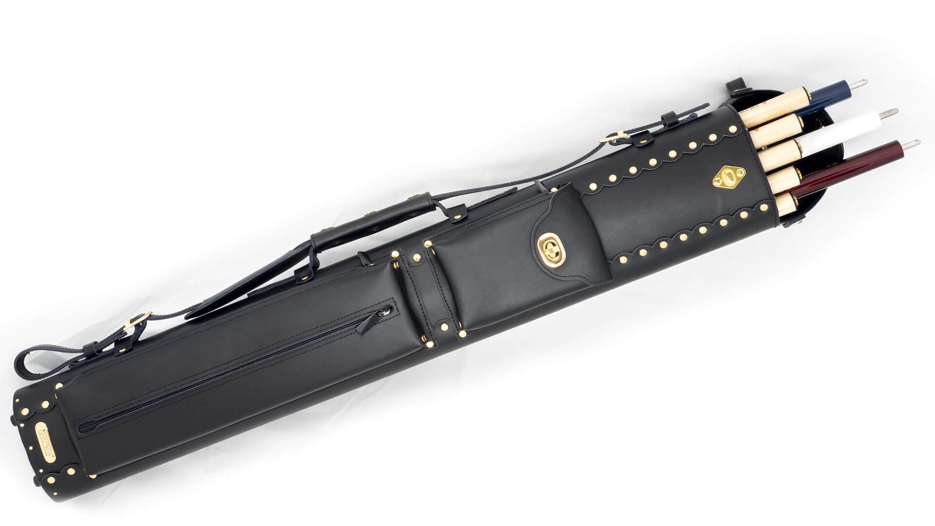 Leather Pool Cue Case – 3×5 Cowboy Dual Pockets – Hard Case - Image 2