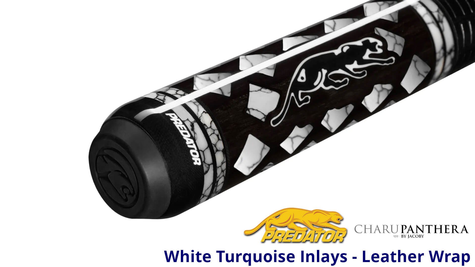 Predator – Special Edition “Charu” Panthera Pool Cue – White Turquoise – Leather Wrap - Image 2
