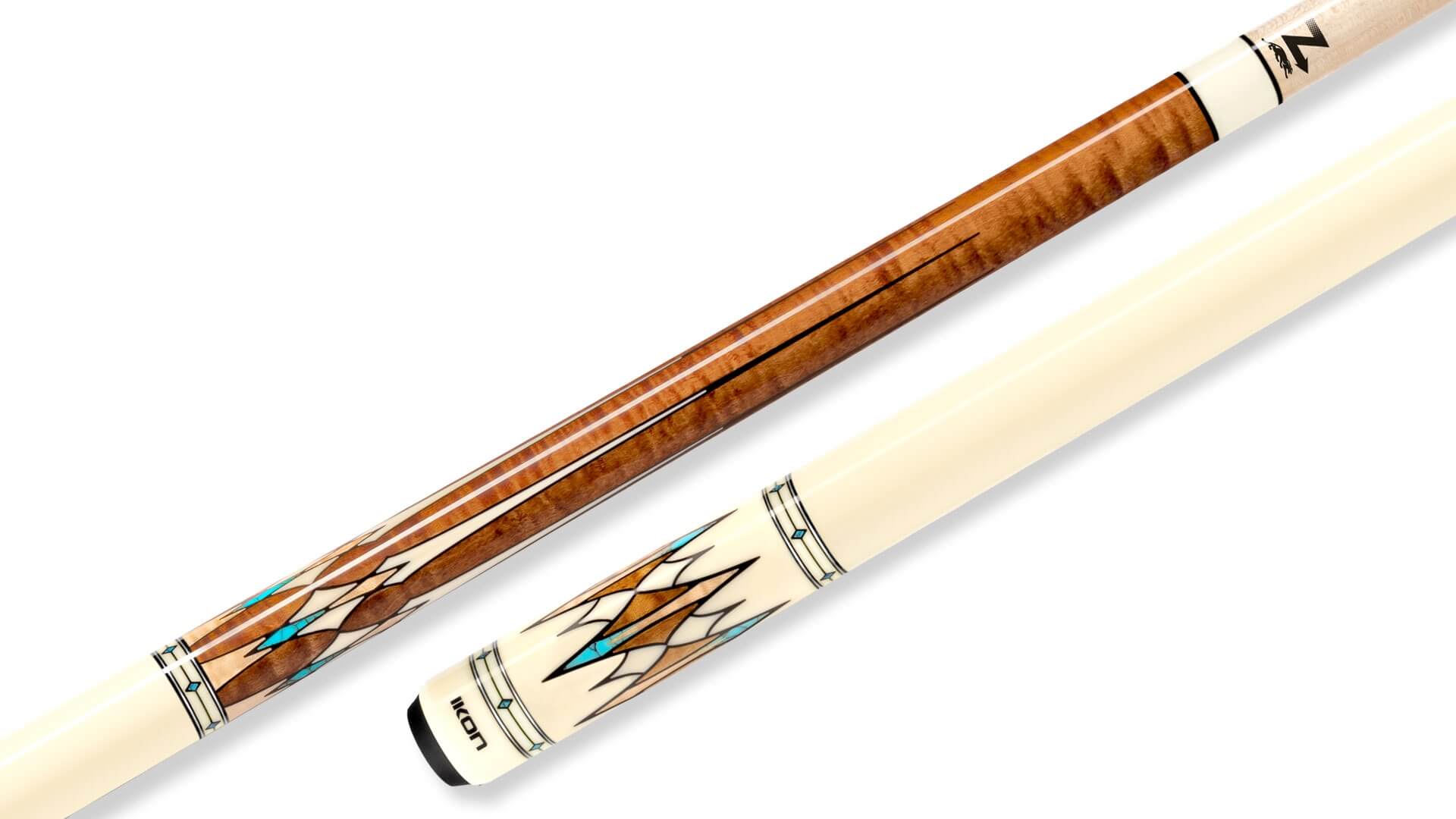 Predator – “Ikon4 2” Pool Cue – Curly Maple Turquoise Points – Wrapless
