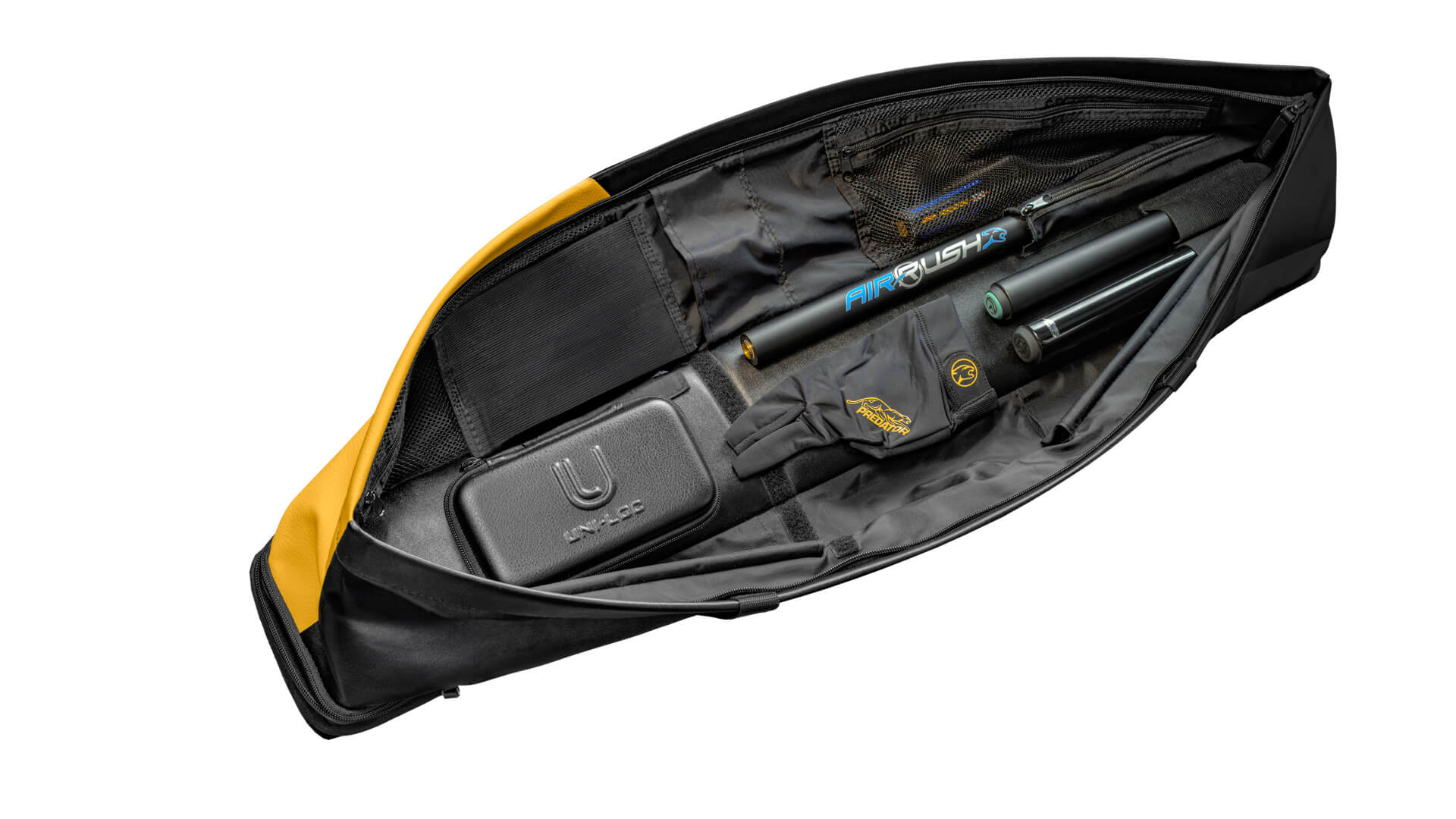Predator Urbain Black and Yellow Hard Pool Cue Case – 3 Butts x 5 Shafts - Image 4